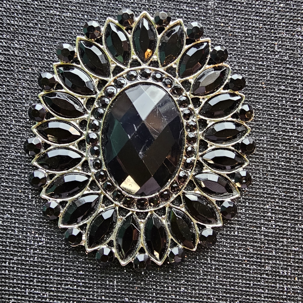 Kate Landry Sparkly Black Clutch with Silver Brooch OS - Picture 2 of 12
